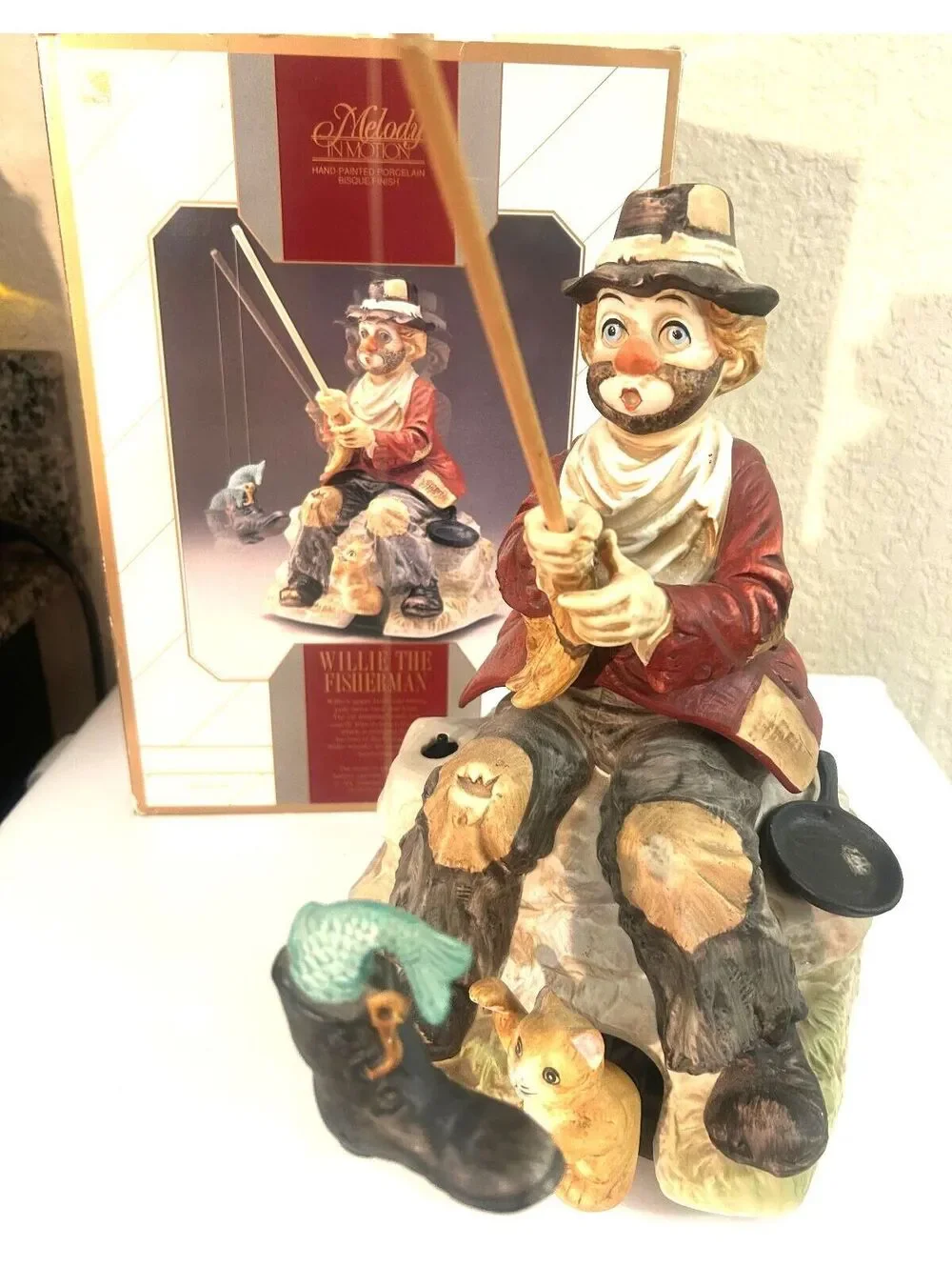 Willie Fisherman Figurine, Melody in Motion Vintage Collectible, Non-Working